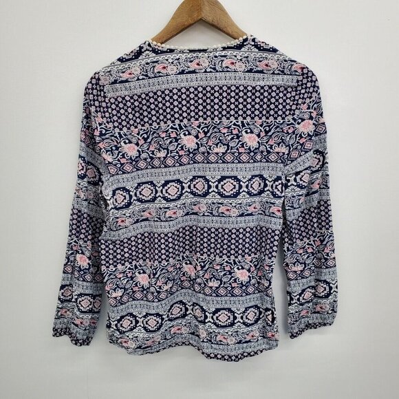 Daniel Rainn Navy‎ Red Floral Peasant Boho Top Size M Long Sleeve Lightweight - Picture 4 of 14